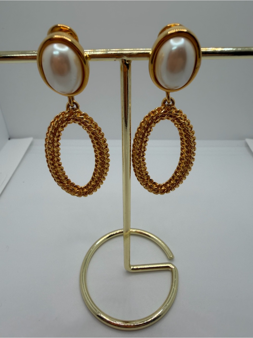 Monet Gold Pearl Drop Hoop  Earrings -  Elegant Women’s Jewelry